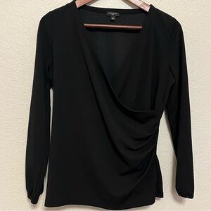 Talbots Faux Wrap Elegant Black Top Women's Size Medium Petite